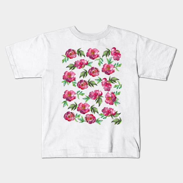 Peonies Flowers Watercolor Ink Cute Girly Kids T-Shirt by ArtInPi